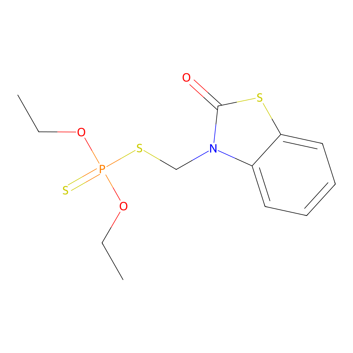 Phosphorodithioic acid, O,O-diethyl ester, S-ester with 3-(mercaptomethyl)-2-benzothiazolinone molecular structure, CAS 3759-95-3