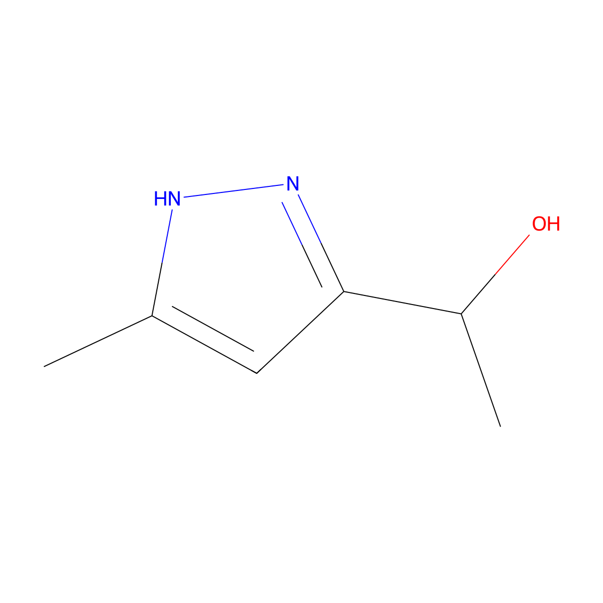 1-(5-methyl-1H-pyrazol-3-yl)ethan-1-ol molecular structure, CAS 37599-44-3