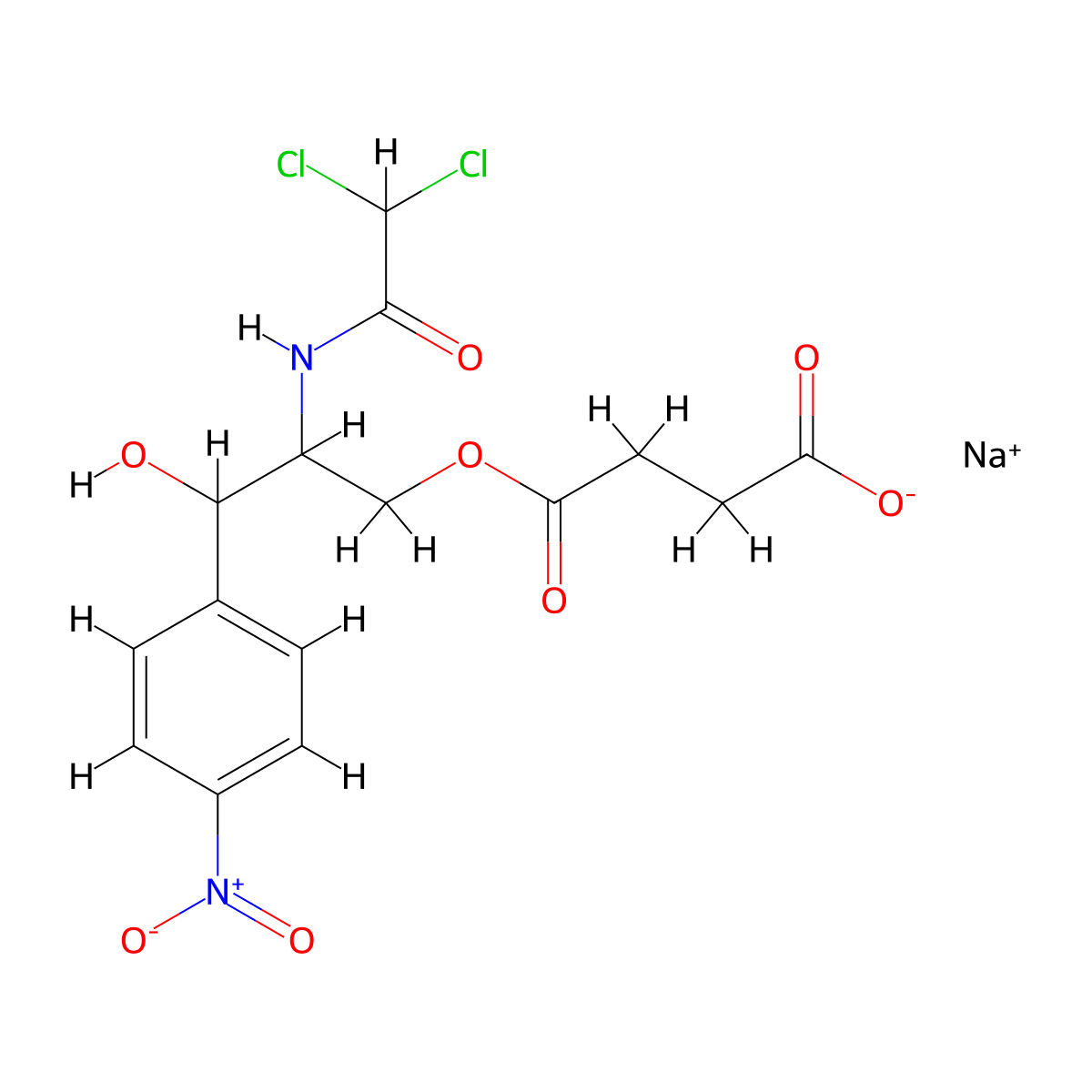Sodium 4-[2-(2,2-dichloroacetamido)-3-hydroxy-3-(4-nitrophenyl)propoxy]-4-oxobutanoate molecular structure, CAS 3761-57-7