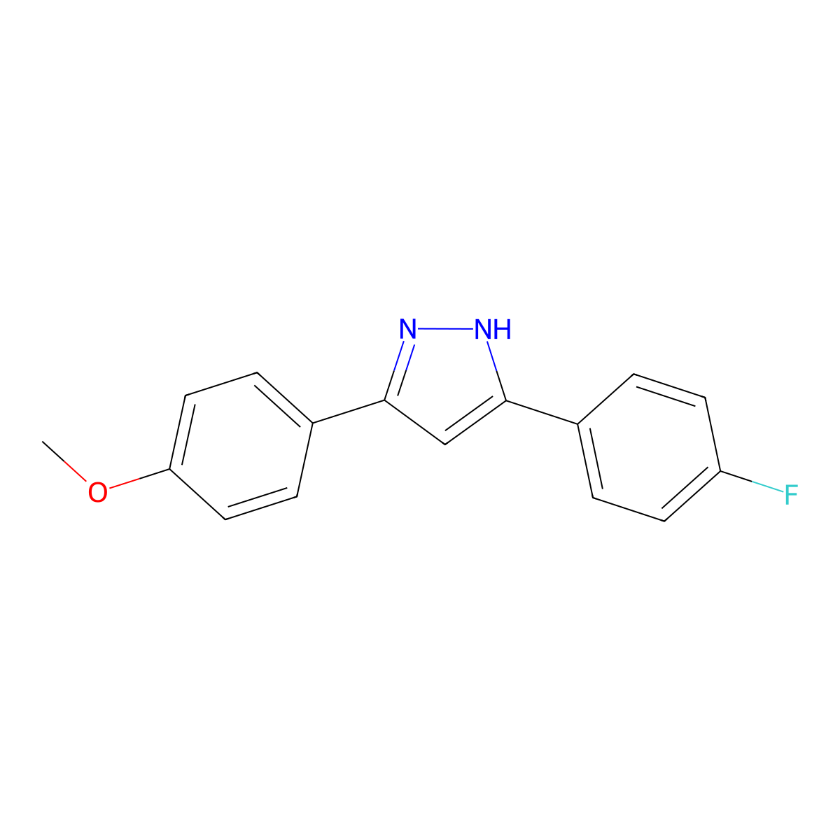 5-(4-fluorophenyl)-3-(4-methoxyphenyl)-1H-pyrazole molecular structure, CAS 37613-37-9
