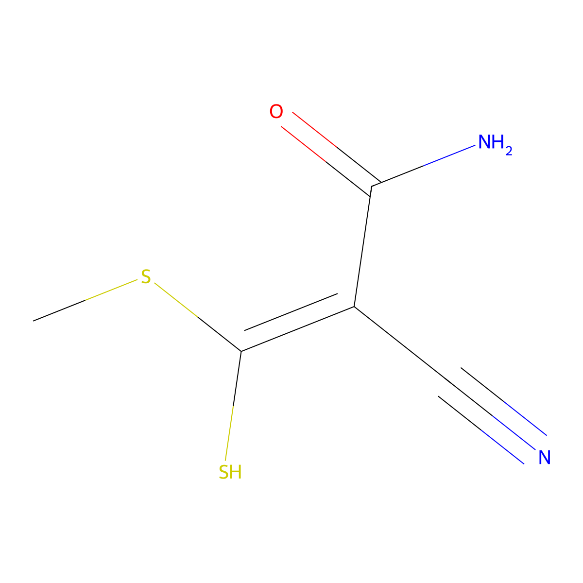 2-Cyano-3-methylsulfanyl-3-sulfanylprop-2-enamide molecular structure, CAS 37614-61-2