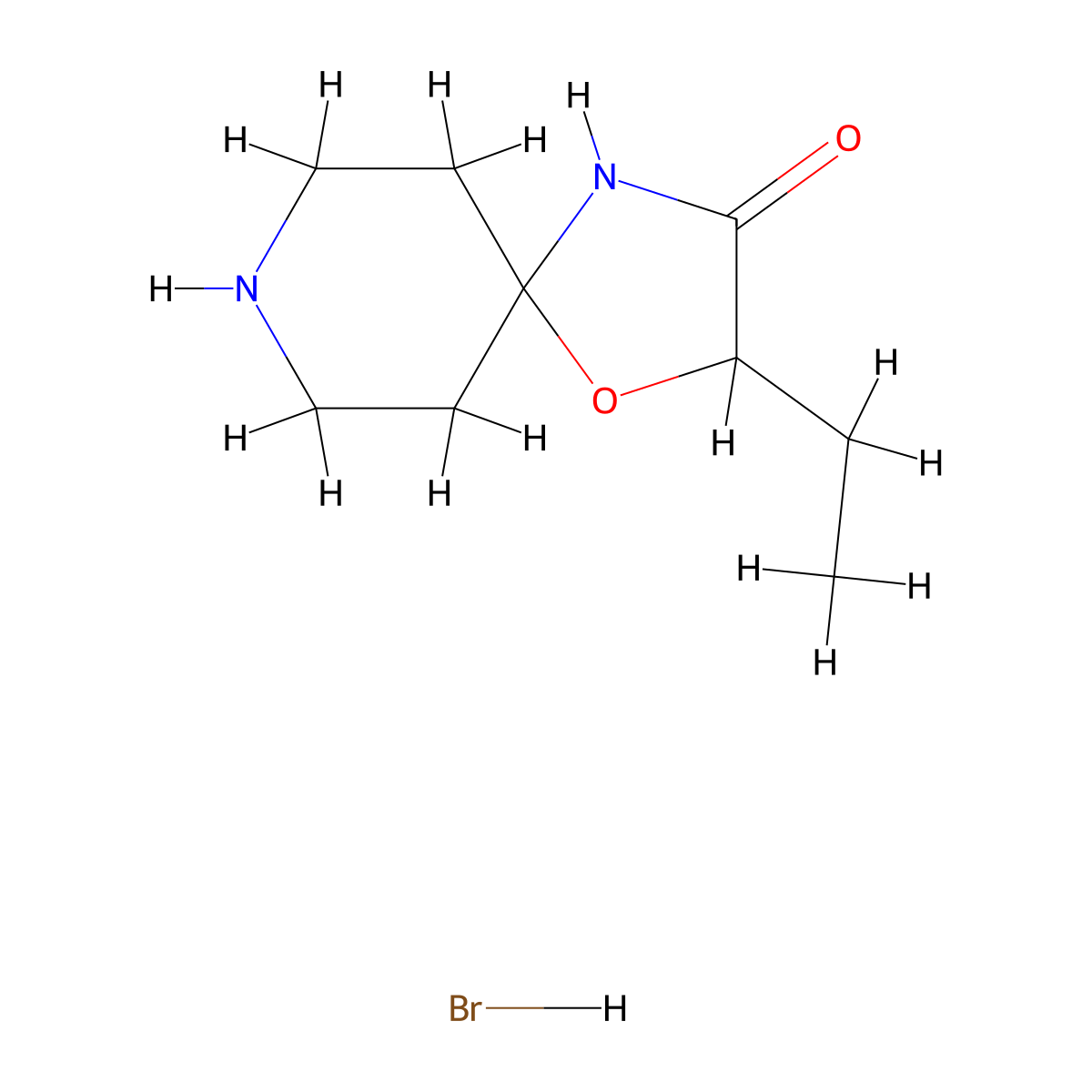 2-Ethyl-1-oxa-4,8-diazaspiro[4.5]decan-3-one hydrobromide molecular structure, CAS 37623-20-4