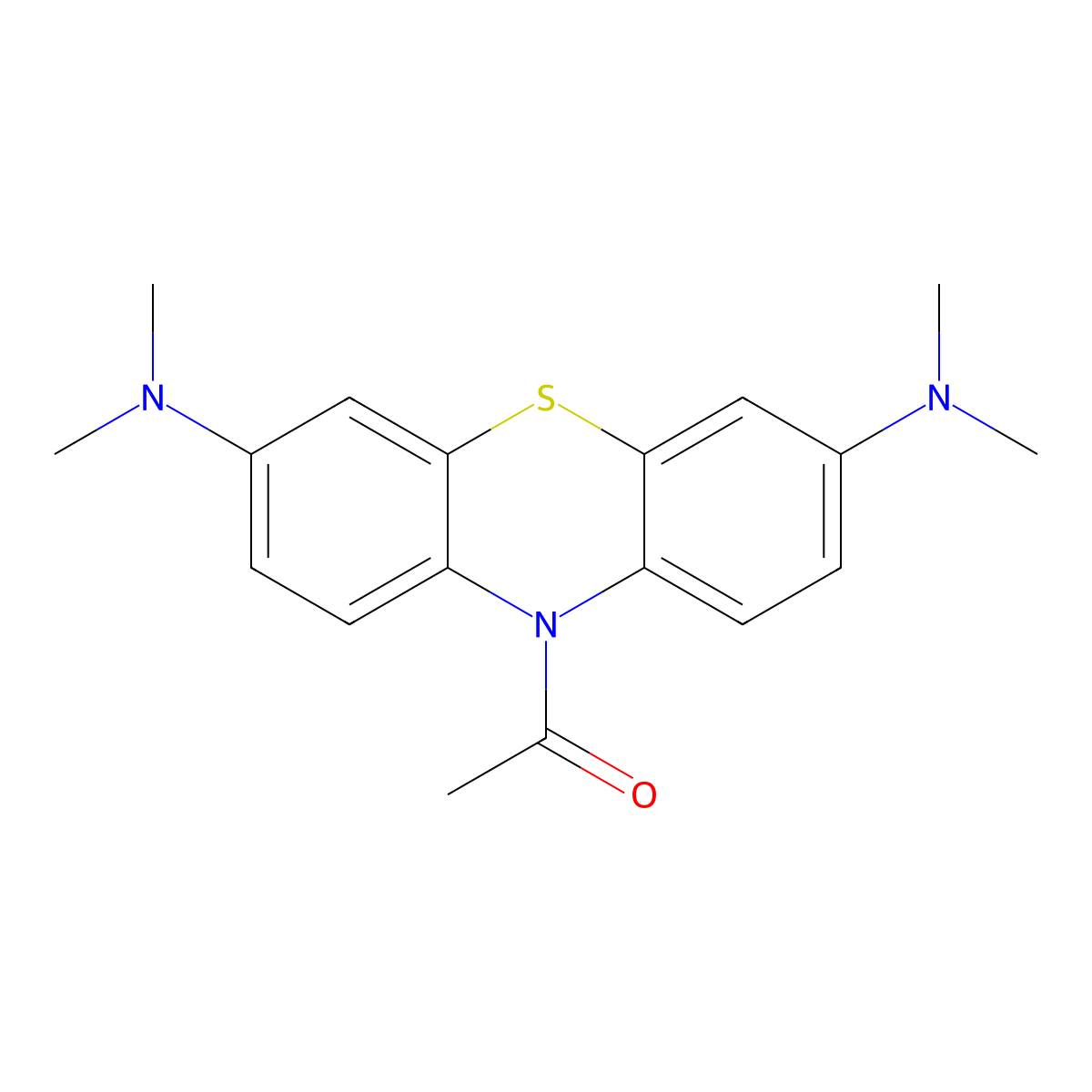 1-(3,7-bis(dimethylamino)-10H-phenothiazin-10-yl)ethanone molecular structure, CAS 3763-06-2