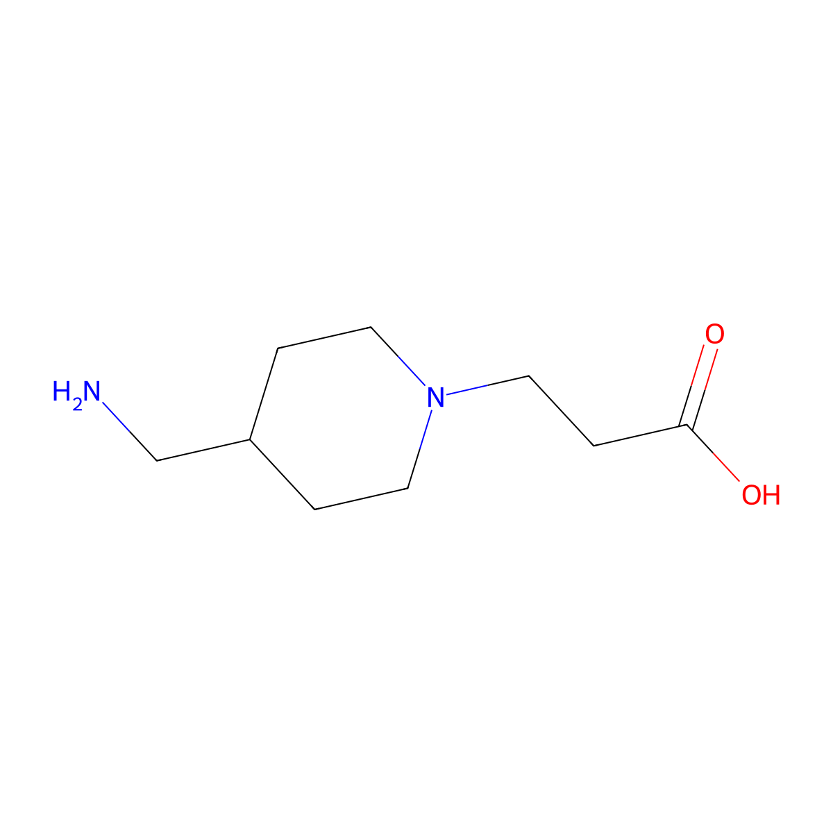 3-(4-(Aminomethyl)piperidin-1-yl)propanoic acid molecular structure, CAS 376348-58-2