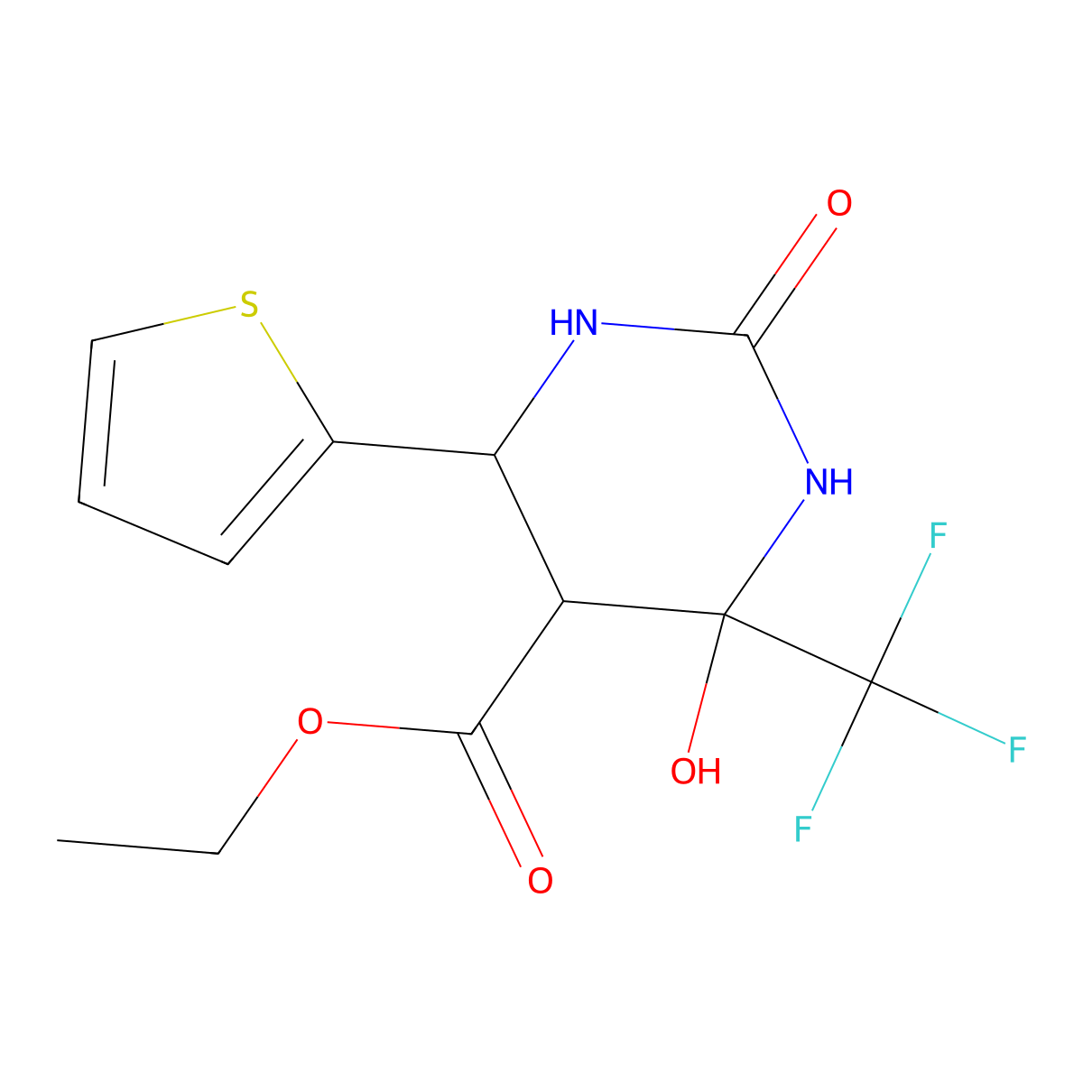 Ethyl 4-hydroxy-2-oxo-6-(thiophen-2-yl)-4-(trifluoromethyl)hexahydropyrimidine-5-carboxylate molecular structure, CAS 376351-23-4