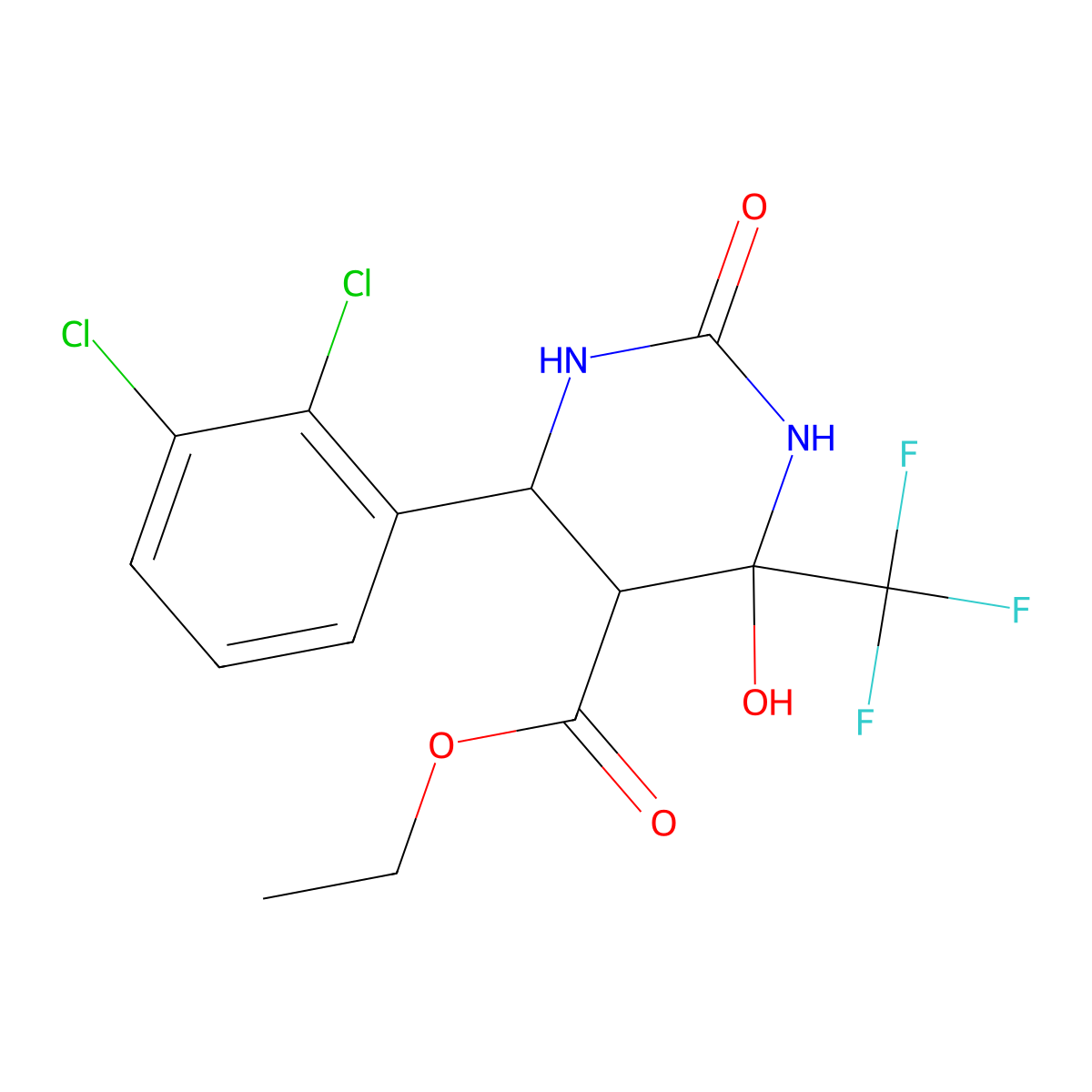 Ethyl 6-(2,3-dichlorophenyl)-4-hydroxy-2-oxo-4-(trifluoromethyl)hexahydropyrimidine-5-carboxylate molecular structure, CAS 376351-43-8