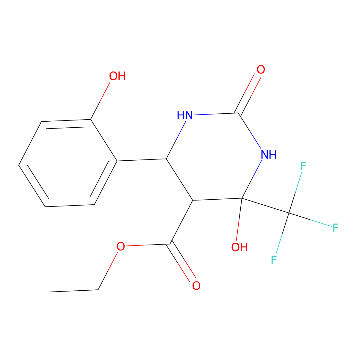 Ethyl 4-hydroxy-6-(2-hydroxyphenyl)-2-oxo-4-(trifluoromethyl)-1,3-diazinane-5-carboxylate molecular structure, CAS 376351-44-9