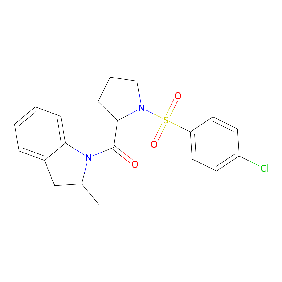 (1-((4-Chlorophenyl)sulfonyl)pyrrolidin-2-yl)(2-methylindolin-1-yl)methanone molecular structure, CAS 376351-59-6