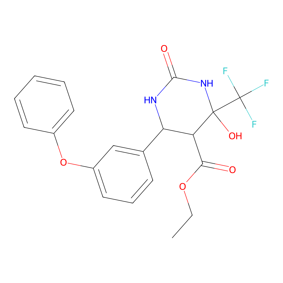 Ethyl 4-hydroxy-2-oxo-6-(3-phenoxyphenyl)-4-(trifluoromethyl)hexahydro-5-pyrimidinecarboxylate molecular structure, CAS 376351-90-5