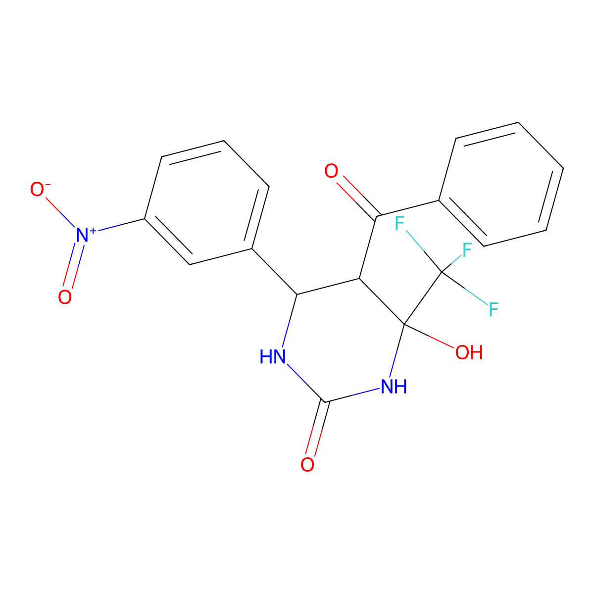 5-Benzoyl-4-hydroxy-6-(3-nitrophenyl)-4-(trifluoromethyl)-1,3-diazinan-2-one molecular structure, CAS 376351-99-4
