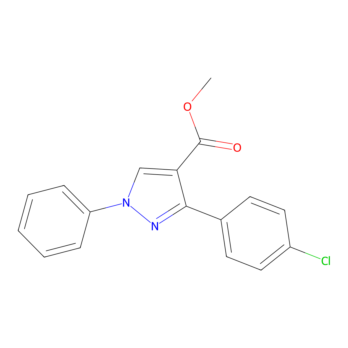 methyl 3-(4-chlorophenyl)-1-phenyl-1H-pyrazole-4-carboxylate molecular structure, CAS 376352-37-3