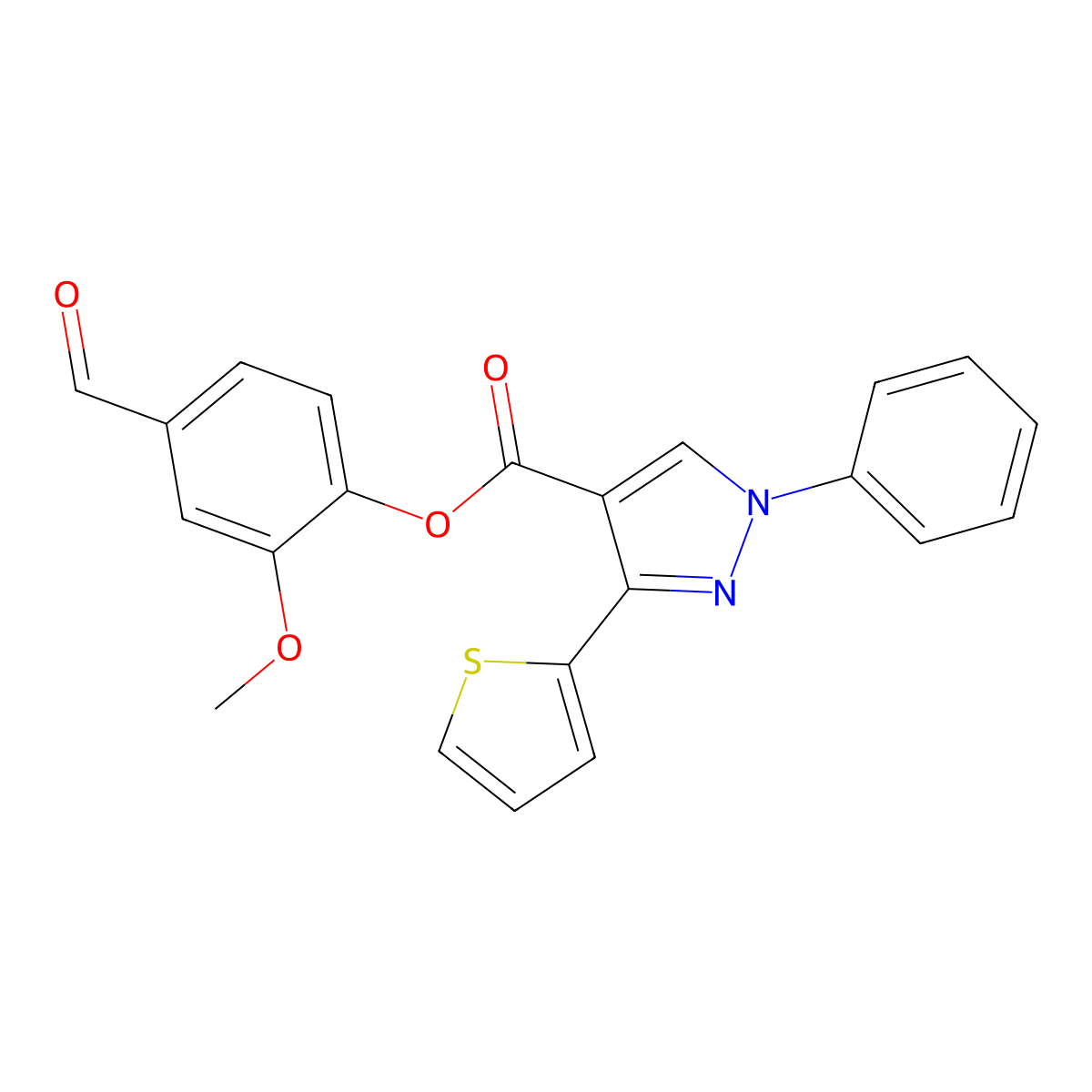 (4-Formyl-2-methoxyphenyl) 1-phenyl-3-thiophen-2-ylpyrazole-4-carboxylate molecular structure, CAS 376354-90-4