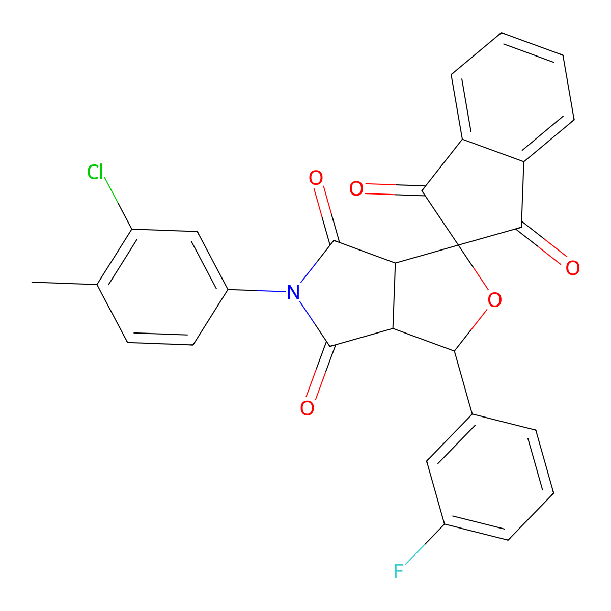 5-(3-chloro-4-methylphenyl)-1-(3-fluorophenyl)spiro[3a,6a-dihydro-1H-furo[3,4-c]pyrrole-3,2'-indene]-1',3',4,6-tetrone molecular structure, CAS 376359-22-7