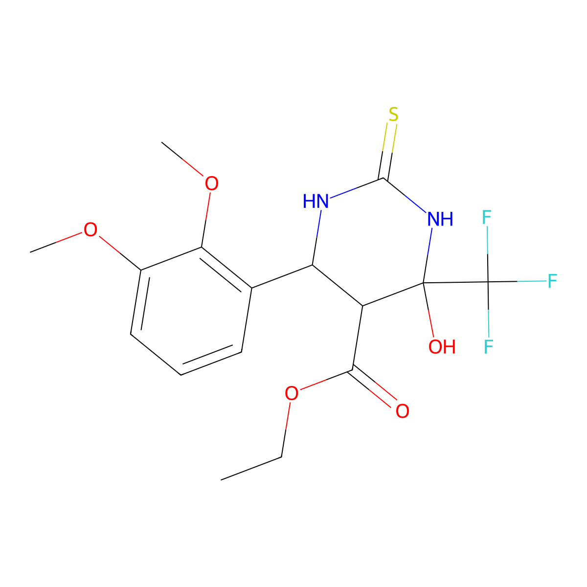 Ethyl 6-(2,3-dimethoxyphenyl)-4-hydroxy-2-thioxo-4-(trifluoromethyl)hexahydropyrimidine-5-carboxylate molecular structure, CAS 376359-90-9