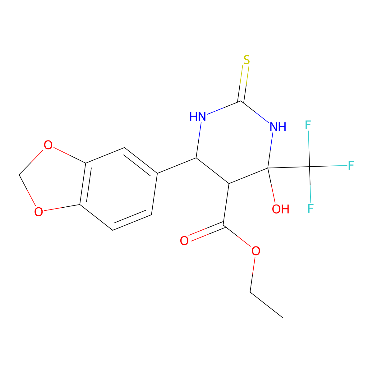 Ethyl 6-(1,3-benzodioxol-5-yl)-4-hydroxy-2-thioxo-4-(trifluoromethyl)hexahydropyrimidine-5-carboxylate molecular structure, CAS 376360-04-2