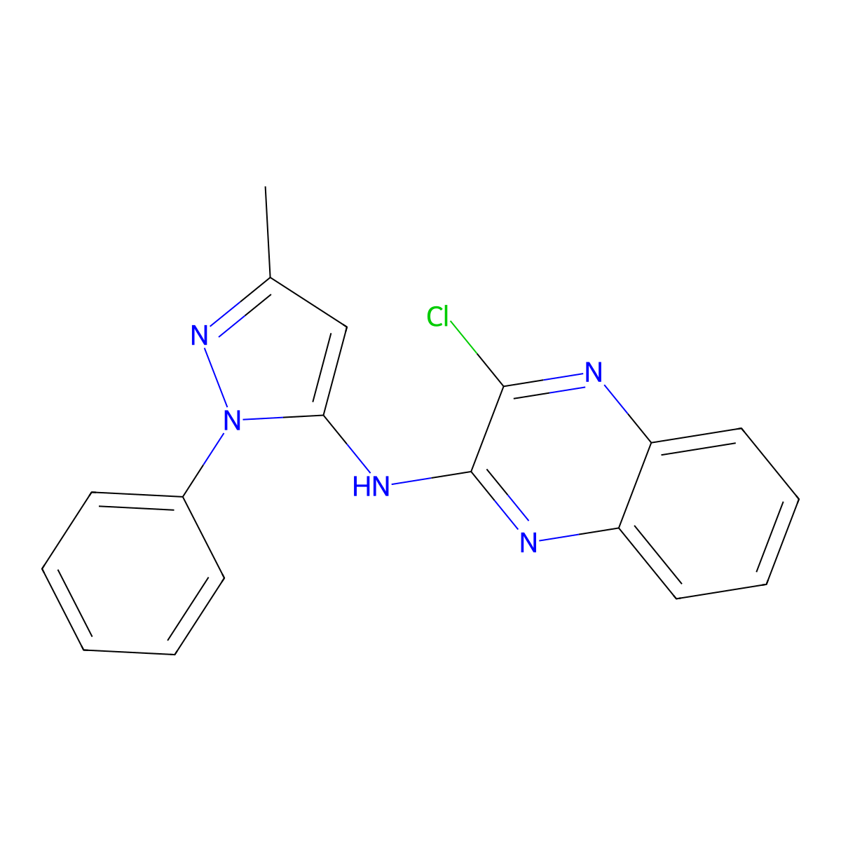 3-chloro-N-(3-methyl-1-phenyl-1H-pyrazol-5-yl)quinoxalin-2-amine molecular structure, CAS 376364-59-9