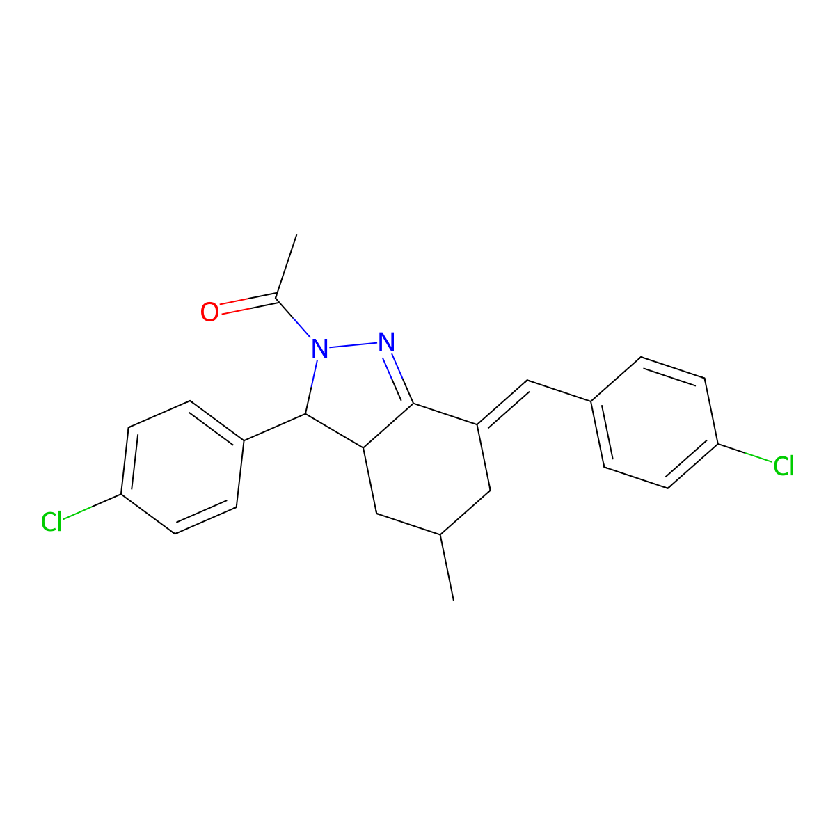 1-[3-(4-Chlorophenyl)-7-[(4-chlorophenyl)methylene]-3,3a,4,5,6,7-hexahydro-5-methyl-2H-indazol-2-yl]ethanone molecular structure, CAS 376364-60-2