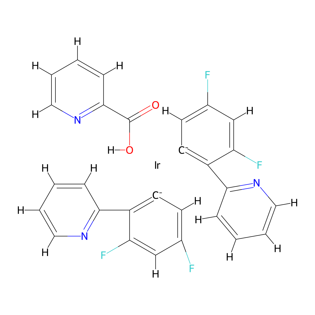 Bis[2-(4,6-difluorophenyl)pyridinato-C2,N](picolinato)iridium(III) , FIrPic molecular structure, CAS 376367-93-0