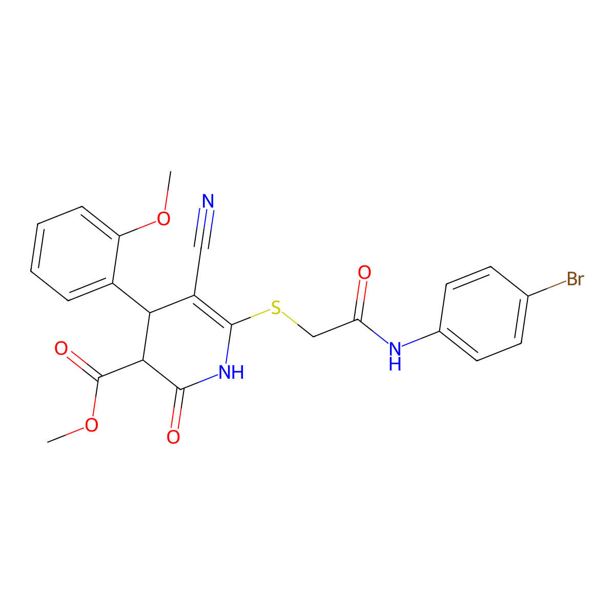methyl 6-[2-(4-bromoanilino)-2-oxoethyl]sulfanyl-5-cyano-4-(2-methoxyphenyl)-2-oxo-3,4-dihydro-1H-pyridine-3-carboxylate molecular structure, CAS 376369-53-8