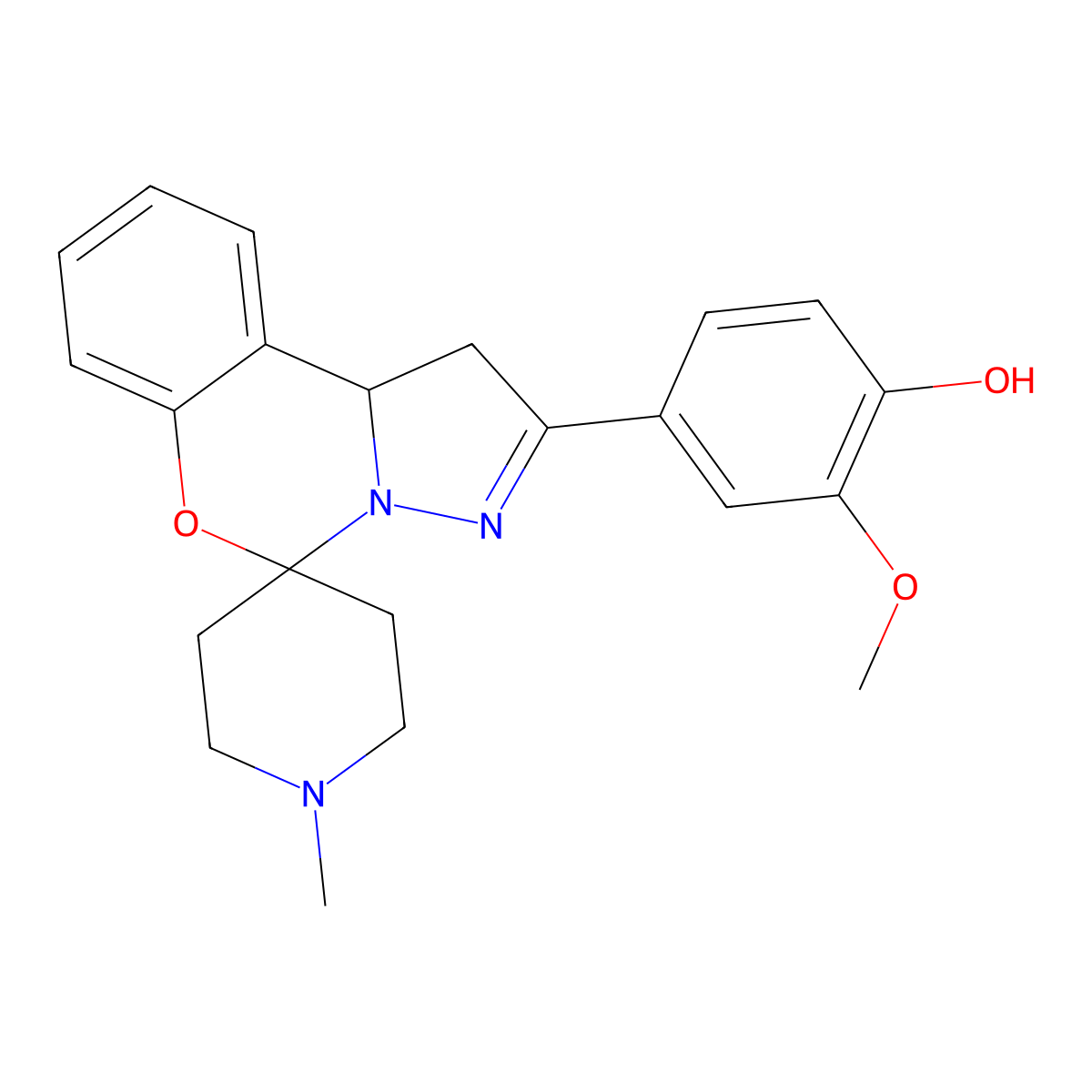 2-Methoxy-4-(1'-methyl-1,10b-dihydrospiro[benzo[e]pyrazolo[1,5-c][1,3]oxazine-5,4'-piperidin]-2-yl)phenol molecular structure, CAS 376370-06-8