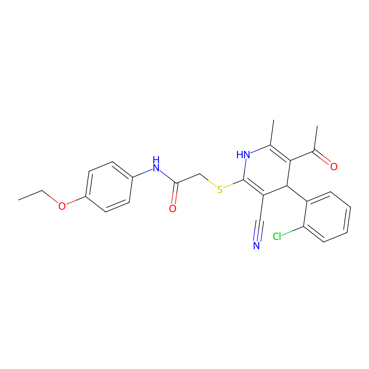 2-{[5-acetyl-4-(2-chlorophenyl)-3-cyano-6-methyl-1,4-dihydropyridin-2-yl]sulfanyl}-N-(4-ethoxyphenyl)acetamide molecular structure, CAS 376370-61-5