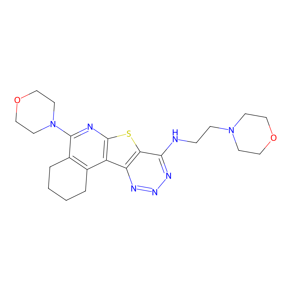 5-morpholino-N-(2-morpholinoethyl)-1,2,3,4-tetrahydro-[1,2,3]triazino[4',5':4,5]thieno[2,3-c]isoquinolin-8-amine molecular structure, CAS 376371-26-5