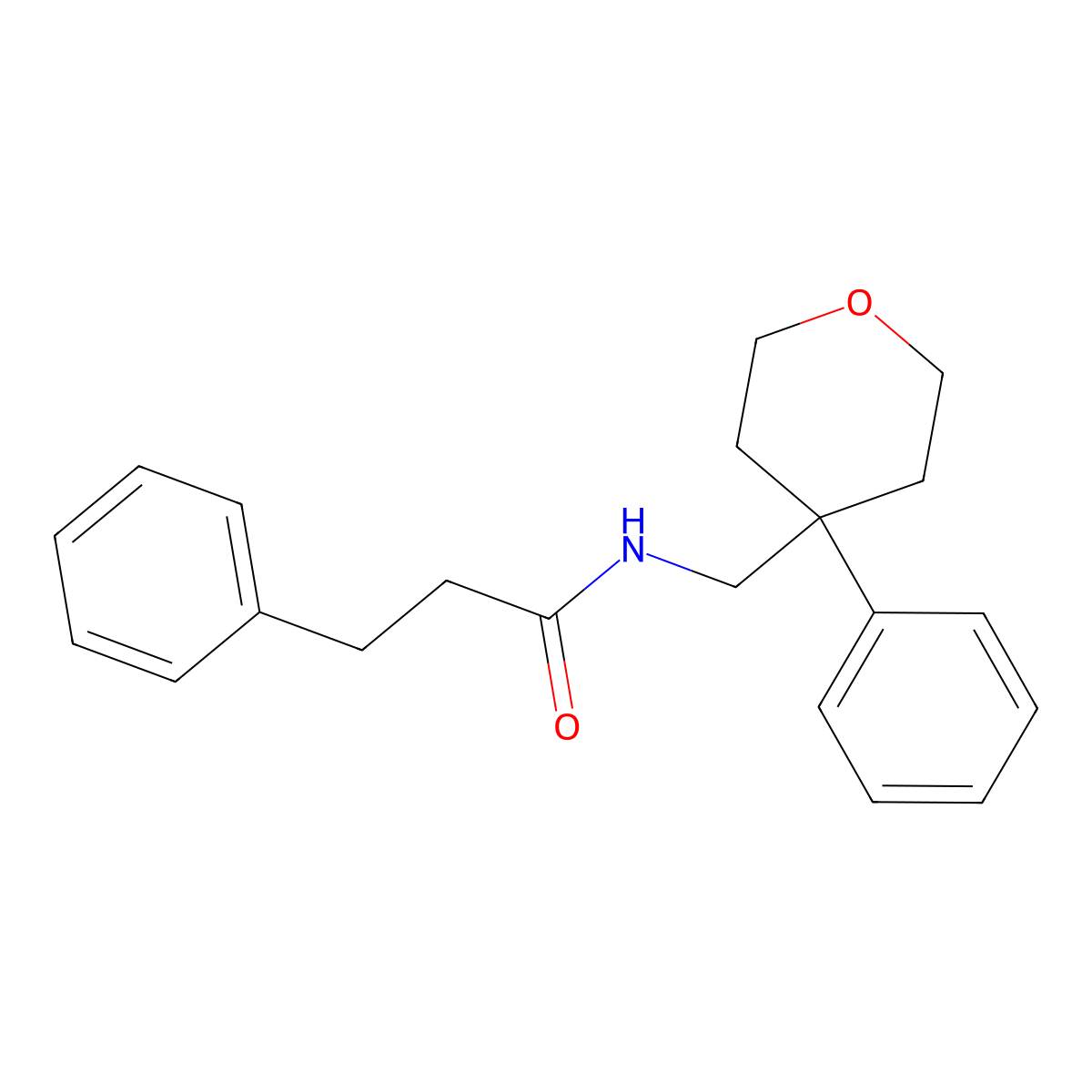 3-phenyl-N-((4-phenyltetrahydro-2H-pyran-4-yl)methyl)propanamide molecular structure, CAS 376371-41-4