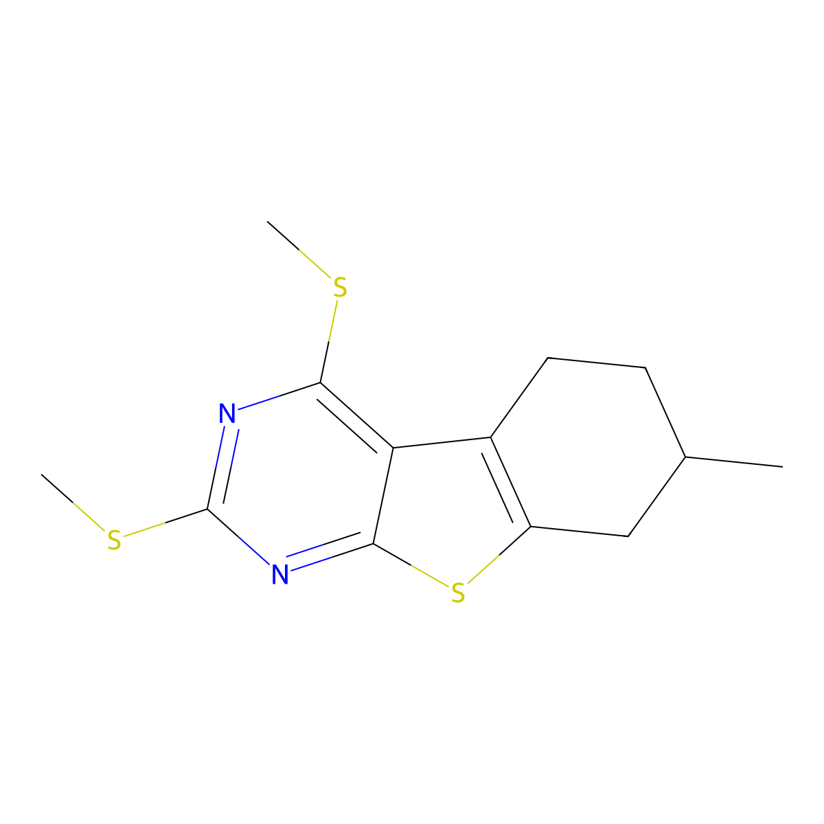 7-Methyl-2,4-bis(methylsulfanyl)-5,6,7,8-tetrahydro[1]benzothieno[2,3-d]pyrimidine molecular structure, CAS 376372-80-4