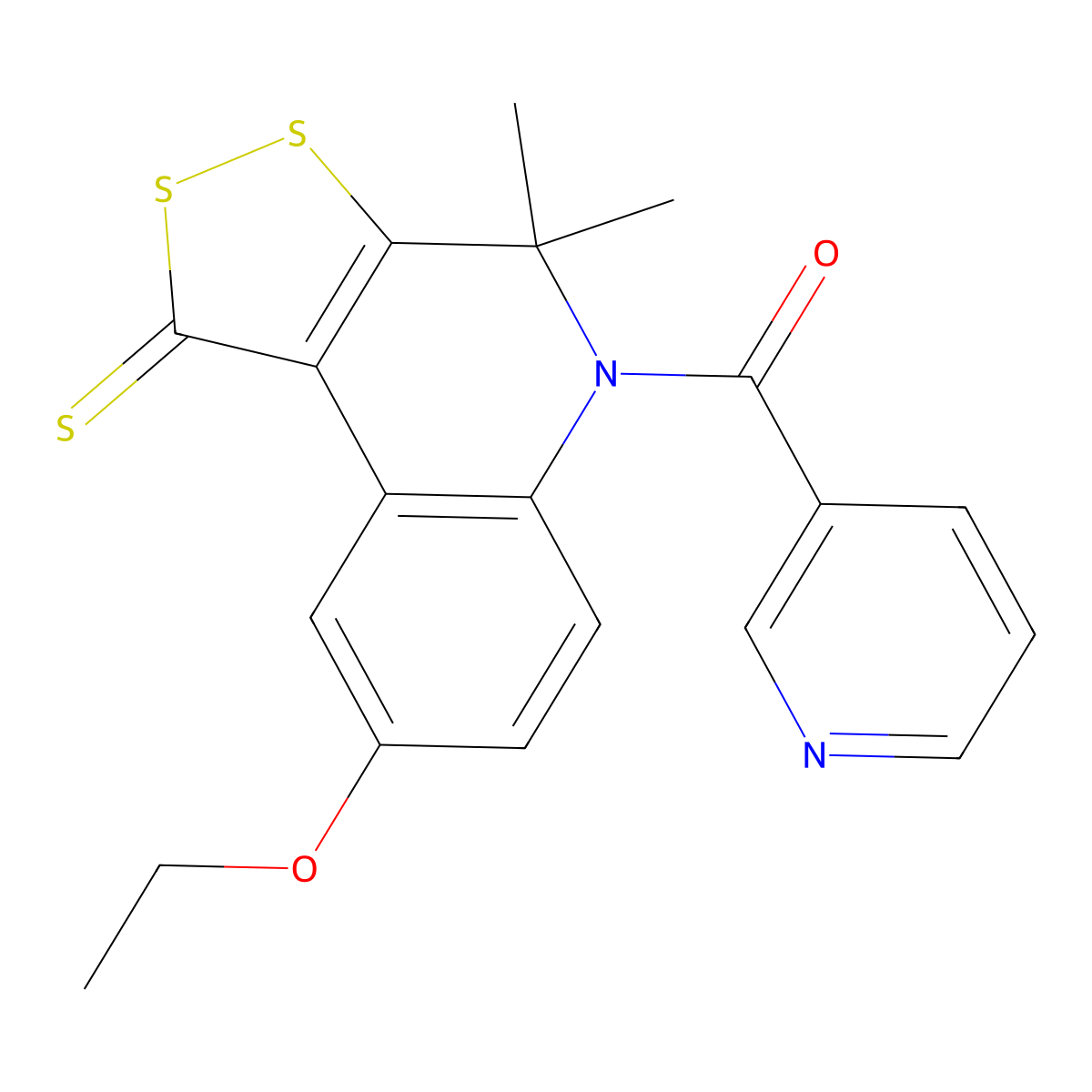 (8-Ethoxy-4,4-dimethyl-1-sulfanylidenedithiolo[3,4-c]quinolin-5-yl)-pyridin-3-ylmethanone molecular structure, CAS 376373-24-9