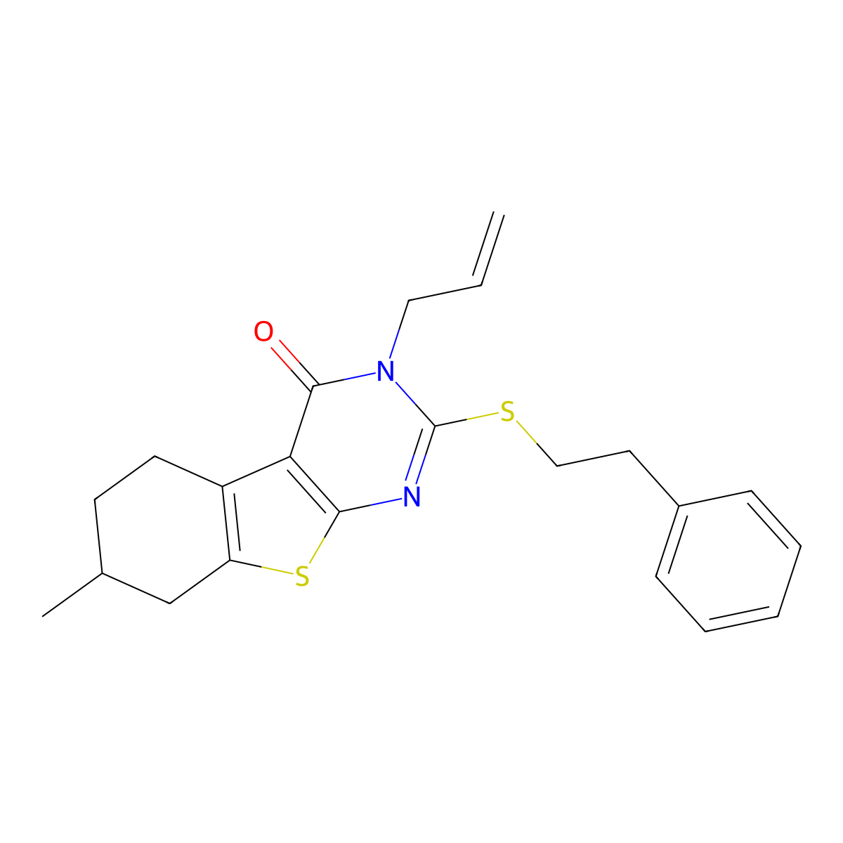 3-allyl-7-methyl-2-[(2-phenylethyl)sulfanyl]-5,6,7,8-tetrahydro[1]benzothieno[2,3-d]pyrimidin-4(3H)-one molecular structure, CAS 376373-80-7