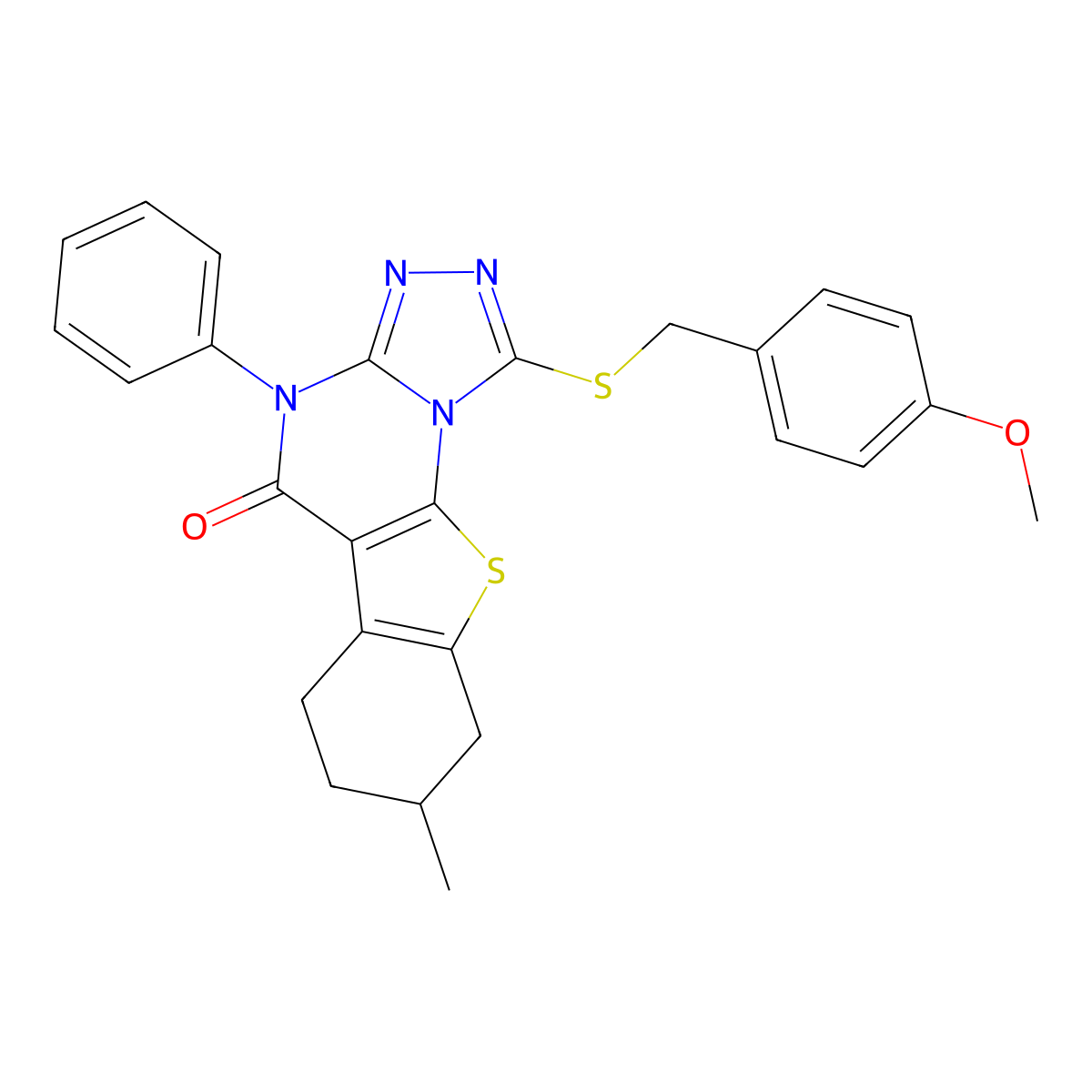 1-[(4-methoxybenzyl)sulfanyl]-8-methyl-4-phenyl-6,7,8,9-tetrahydro[1]benzothieno[3,2-e][1,2,4]triazolo[4,3-a]pyrimidin-5(4H)-one molecular structure, CAS 376374-00-4