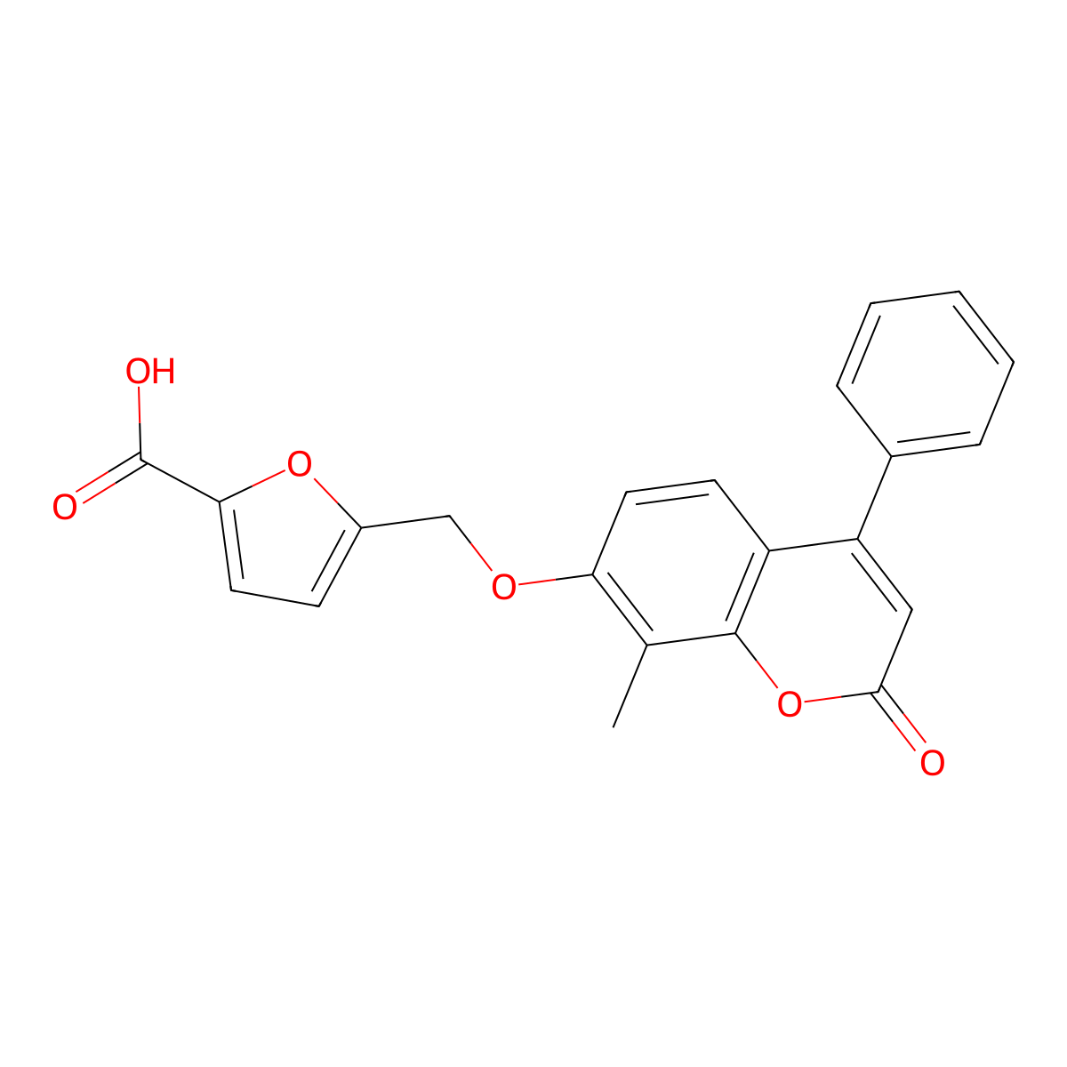 5-(((8-methyl-2-oxo-4-phenyl-2H-chromen-7-yl)oxy)methyl)furan-2-carboxylic acid molecular structure, CAS 376374-71-9