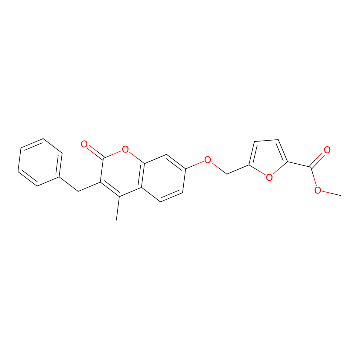 Methyl 5-[(3-benzyl-4-methyl-2-oxochromen-7-yl)oxymethyl]furan-2-carboxylate molecular structure, CAS 376374-99-1