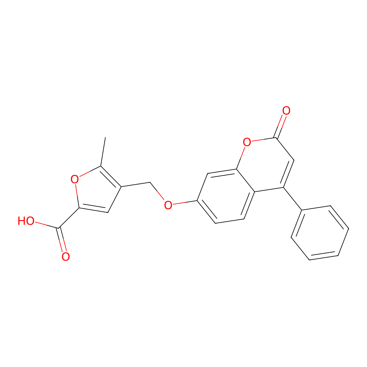5-Methyl-4-[(2-oxo-4-phenylchromen-7-yl)oxymethyl]furan-2-carboxylic acid molecular structure, CAS 376376-16-8