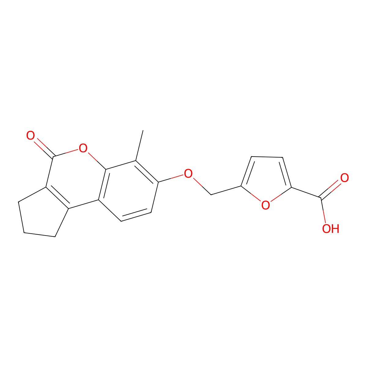 5-(((6-Methyl-4-oxo-1,2,3,4-tetrahydrocyclopenta[c]chromen-7-yl)oxy)methyl)furan-2-carboxylic acid molecular structure, CAS 376376-45-3