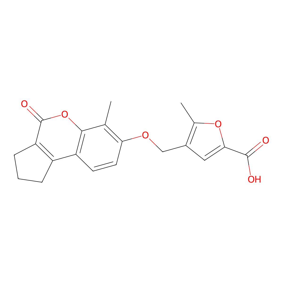 5-Methyl-4-{[(6-methyl-4-oxo-1,2,3,4-tetrahydrocyclopenta[c]chromen-7-yl)oxy]methyl}-2-furoic acid molecular structure, CAS 376376-55-5