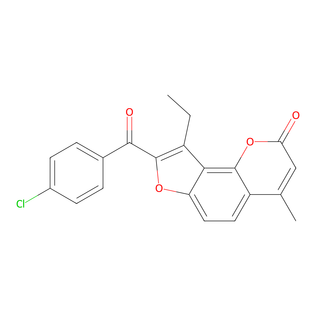 8-(4-Chlorobenzoyl)-9-ethyl-4-methylfuro[2,3-h]chromen-2-one molecular structure, CAS 376377-35-4