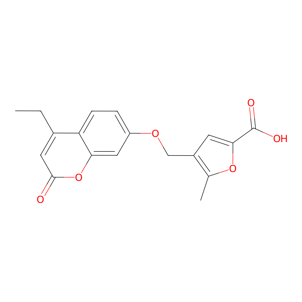 4-(((4-ethyl-2-oxo-2H-chromen-7-yl)oxy)methyl)-5-methylfuran-2-carboxylic acid molecular structure, CAS 376377-89-8
