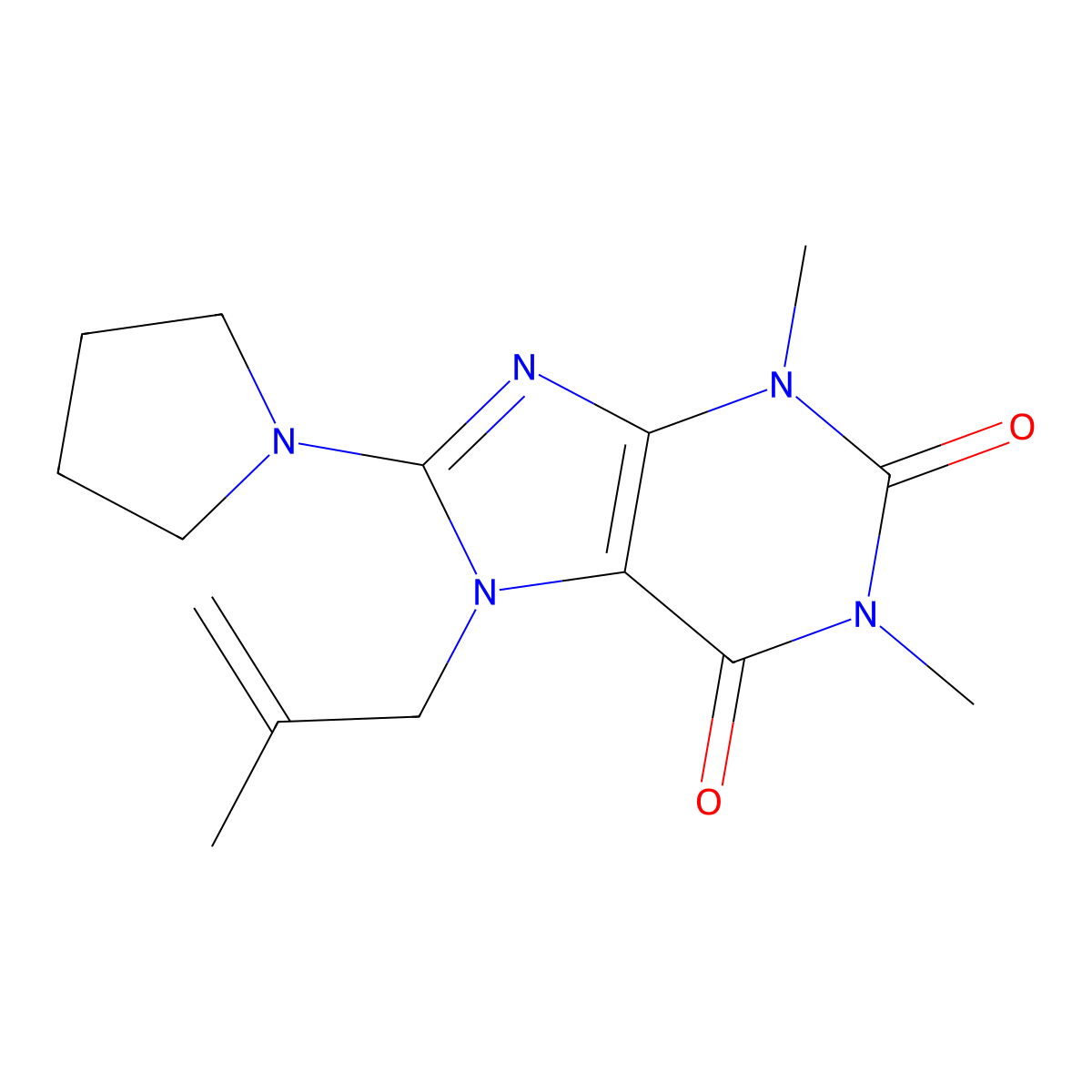 1,3-Dimethyl-7-(2-methylprop-2-enyl)-8-pyrrolidin-1-ylpurine-2,6-dione molecular structure, CAS 376378-00-6