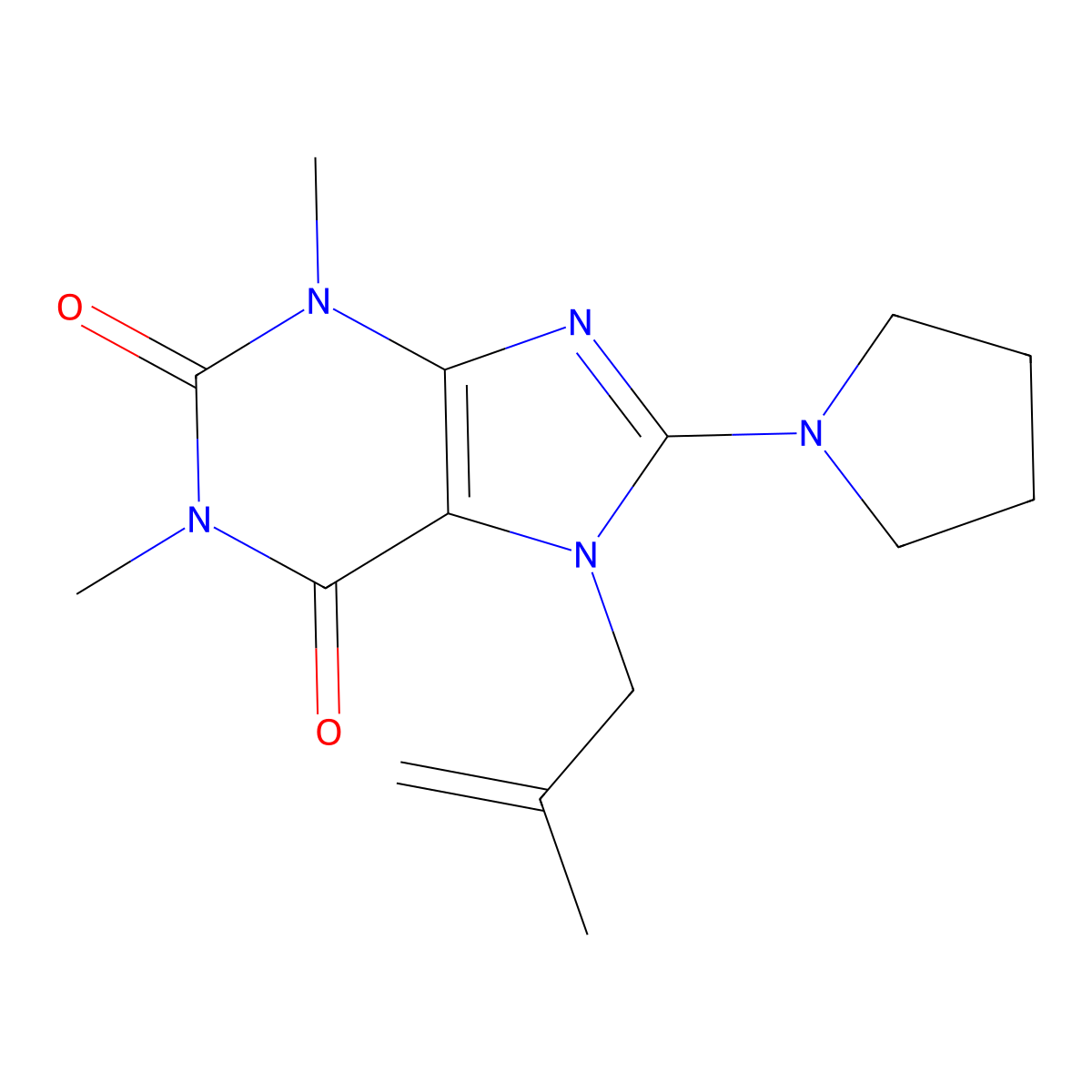 1,3-Dimethyl-7-(2-methylprop-2-enyl)-8-pyrrolidin-1-ylpurine-2,6-dione molecular structure, CAS 376378-00-6