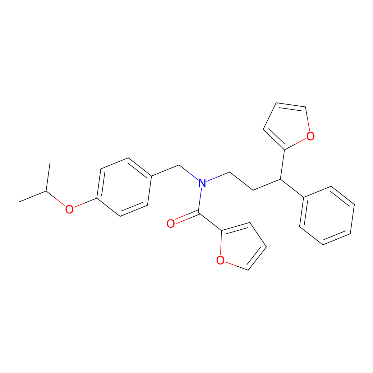 N-[3-(furan-2-yl)-3-phenylpropyl]-N-[(4-propan-2-yloxyphenyl)methyl]furan-2-carboxamide molecular structure, CAS 376378-11-9