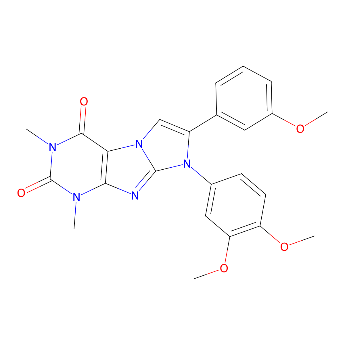 8-(3,4-dimethoxyphenyl)-7-(3-methoxyphenyl)-1,3-dimethyl-1H-imidazo[2,1-f]purine-2,4(3H,8H)-dione molecular structure, CAS 376378-15-3