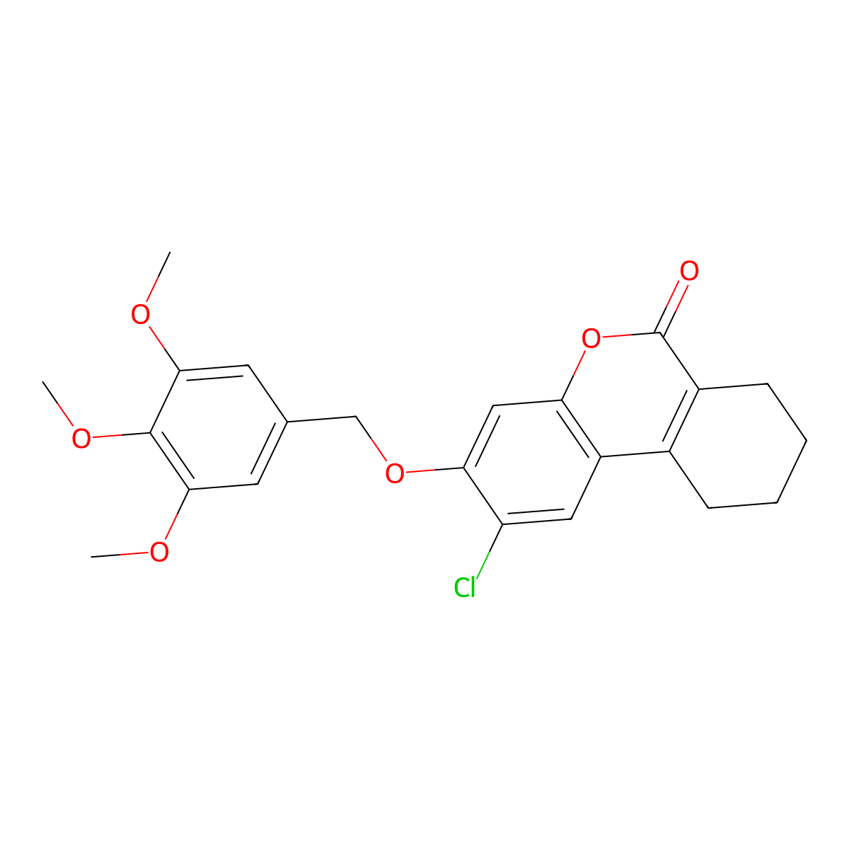 2-chloro-3-[(3,4,5-trimethoxybenzyl)oxy]-7,8,9,10-tetrahydro-6H-benzo[c]chromen-6-one molecular structure, CAS 376378-21-1