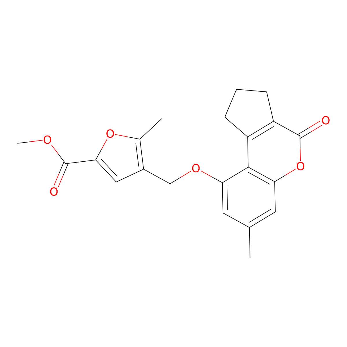 methyl 5-methyl-4-[(7-methyl-4-oxo-2,3-dihydro-1H-cyclopenta[c]chromen-9-yl)oxymethyl]furan-2-carboxylate molecular structure, CAS 376378-34-6