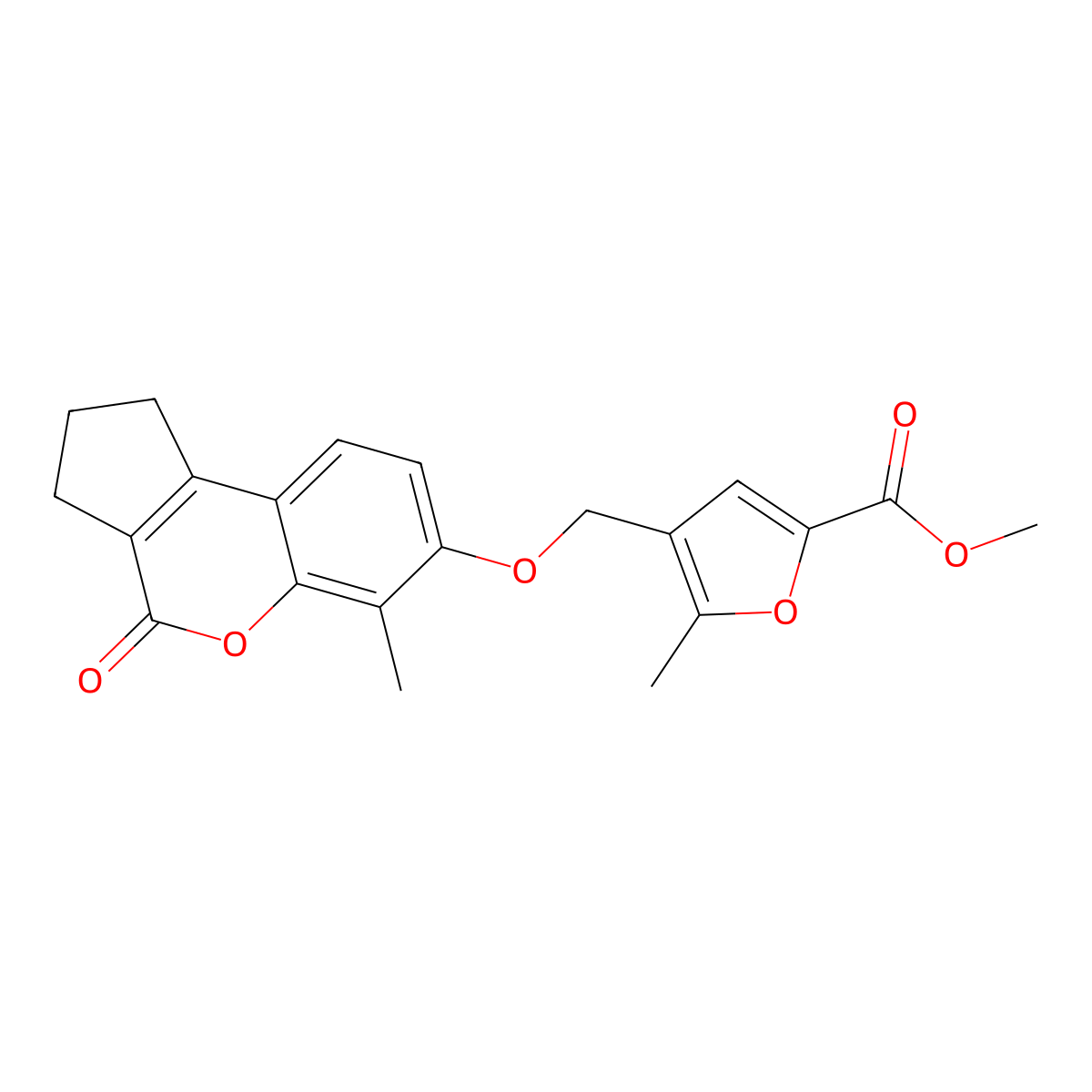 methyl 5-methyl-4-[(6-methyl-4-oxo-2,3-dihydro-1H-cyclopenta[c]chromen-7-yl)oxymethyl]furan-2-carboxylate molecular structure, CAS 376378-51-7
