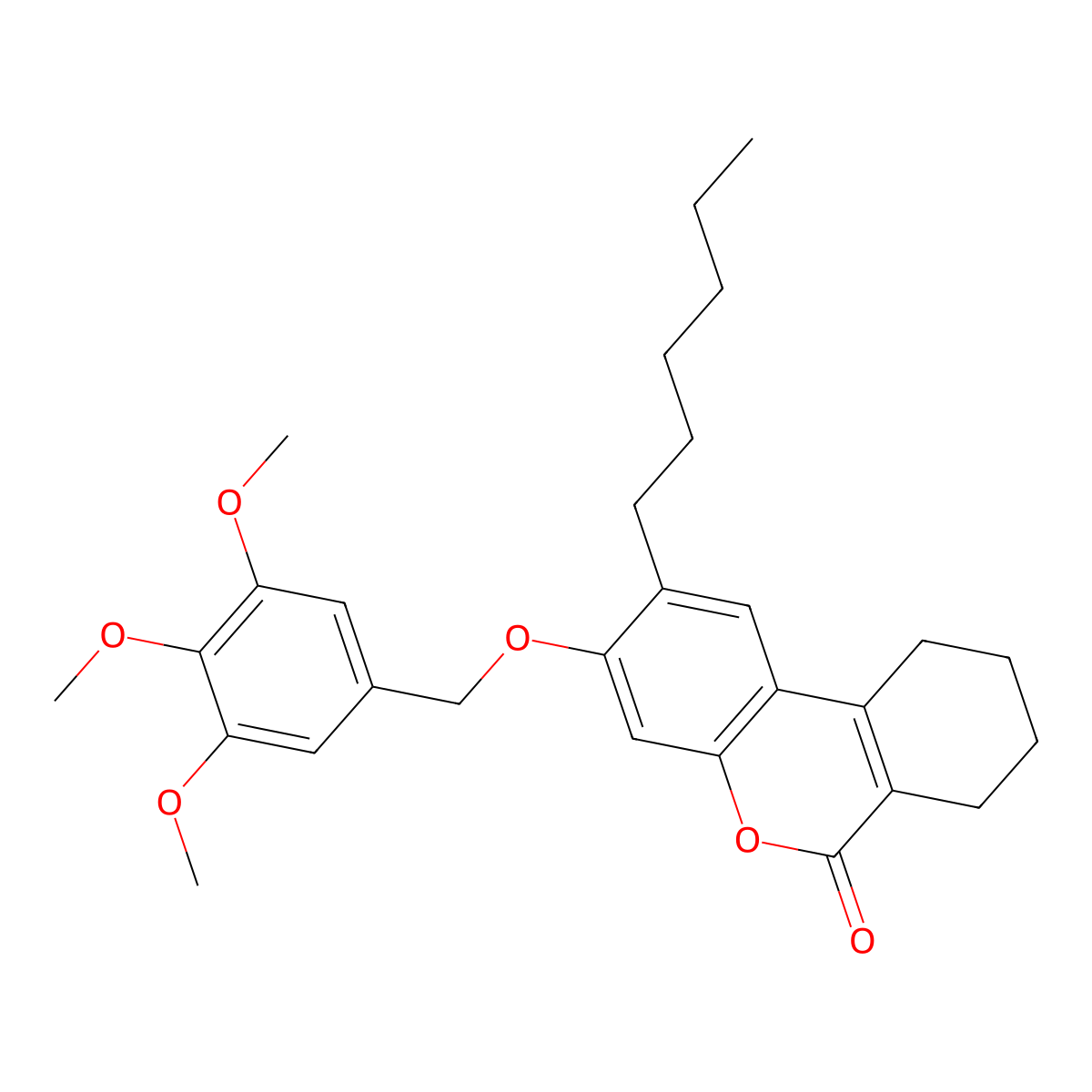 2-hexyl-3-[(3,4,5-trimethoxybenzyl)oxy]-7,8,9,10-tetrahydro-6H-benzo[c]chromen-6-one molecular structure, CAS 376378-71-1