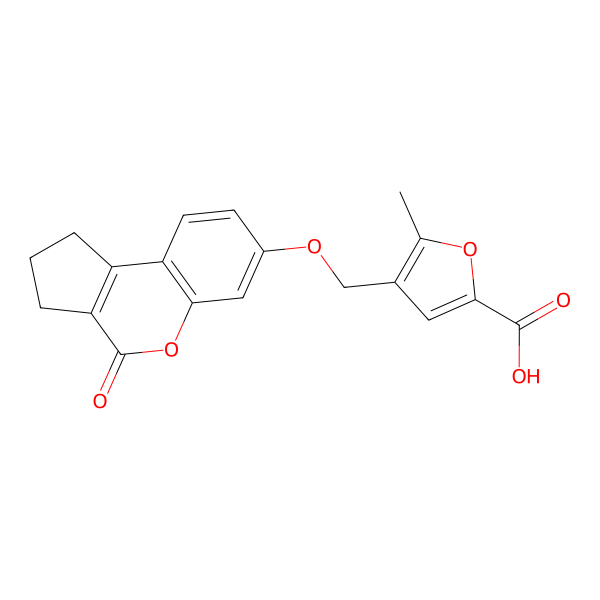 5-Methyl-4-{[(4-oxo-1,2,3,4-tetrahydrocyclopenta[c]chromen-7-yl)oxy]methyl}-2-furoic acid molecular structure, CAS 376379-70-3