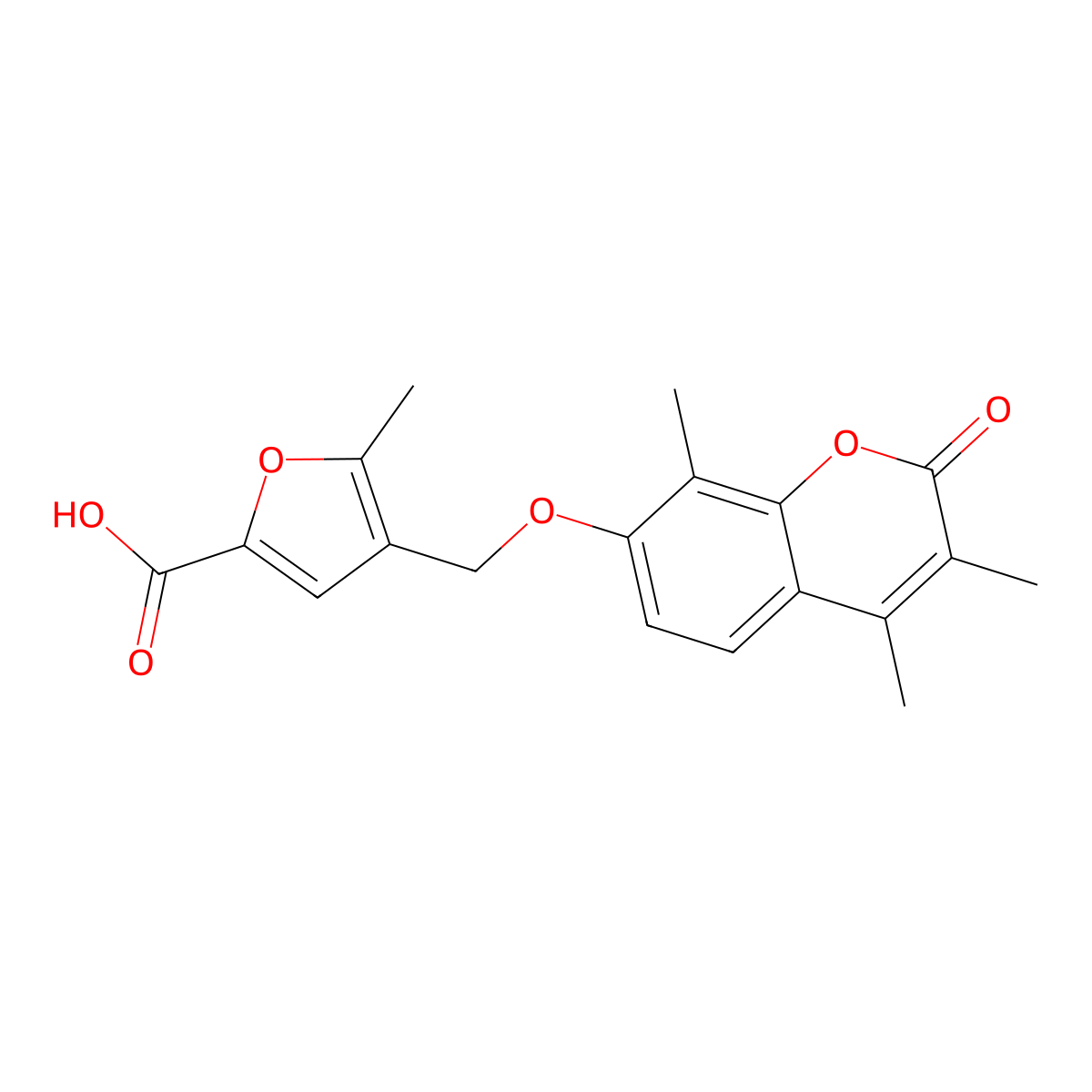 5-methyl-4-(((3,4,8-trimethyl-2-oxo-2H-chromen-7-yl)oxy)methyl)furan-2-carboxylic acid molecular structure, CAS 376379-72-5