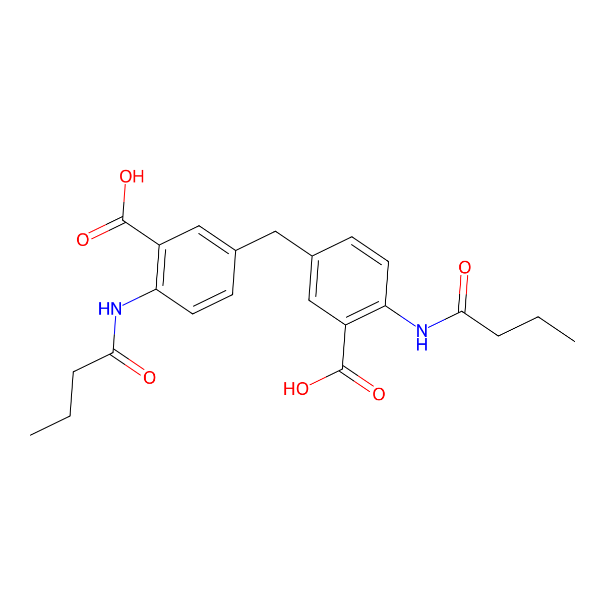 2-(Butanoylamino)-5-[[4-(butanoylamino)-3-carboxyphenyl]methyl]benzoic acid molecular structure, CAS 376379-91-8