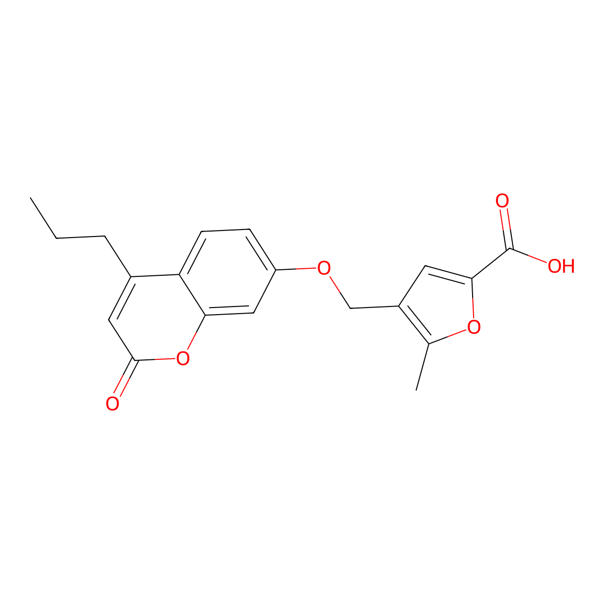 5-methyl-4-(((2-oxo-4-propyl-2H-chromen-7-yl)oxy)methyl)furan-2-carboxylic acid molecular structure, CAS 376380-85-7